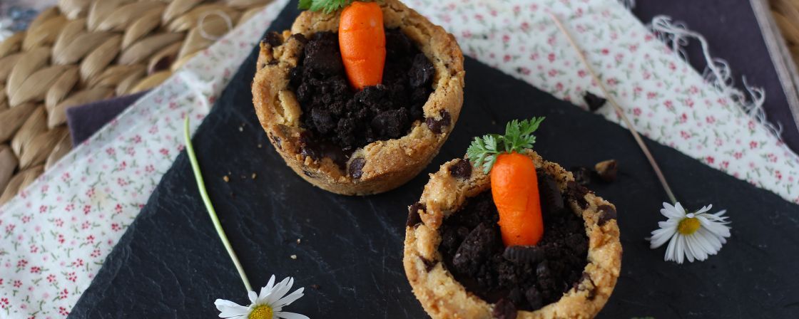 Cookies cups garnis de ganache au chocolat façon petit pot de carotte