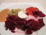 Recette Salade de betterave rouge, compote de poires et fromage de chèvre