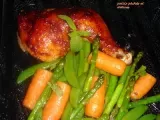 Recette Cuisses de poulet barbecue au four et légumes sautés
