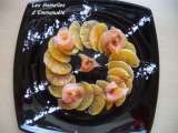 Recette Rosace de carpaccio de clémentines aux fleurs de saumon cacaotées