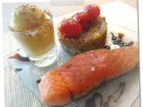 Recette Chaud-froid de saumon mi-cuit et sorbet à l'orange, quinoa aux légumes sautés