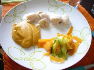 Recette Saint jacques, mousseline de patate douce et écume de gingembre et vanille (4 points)