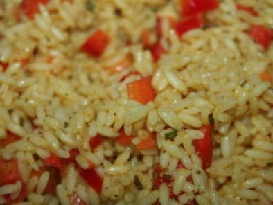 Recette Salade de riz aux poivrons - vinaigrette curry/estragon + tags