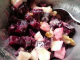 Etape 4 - Un déjeuner d'hiver: purée de châtaignes, salade poire-betteraves rouge.