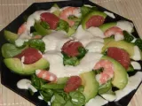 Etape 4 - Petite salade de mâche aux crevettes, avocat et pamplemousse
