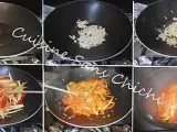 Etape 6 - Nouilles sautées au wok, crevettes marinées et petits légumes croquants.