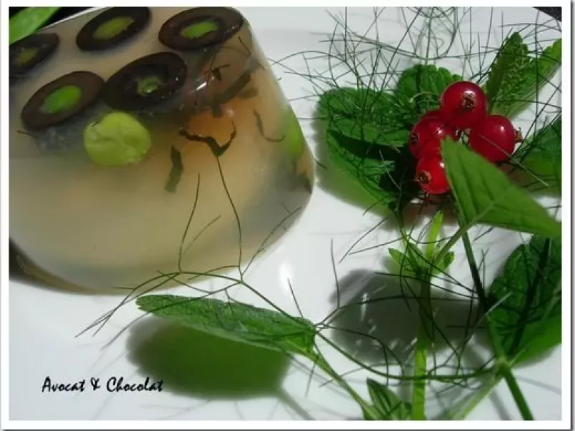 Aspic aux petits pois, olives, herbes fraîches & oeuf mollet à l'agar-agar - photo 3