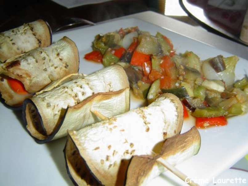 Brochettes de St-Jacques et fondue de légumes