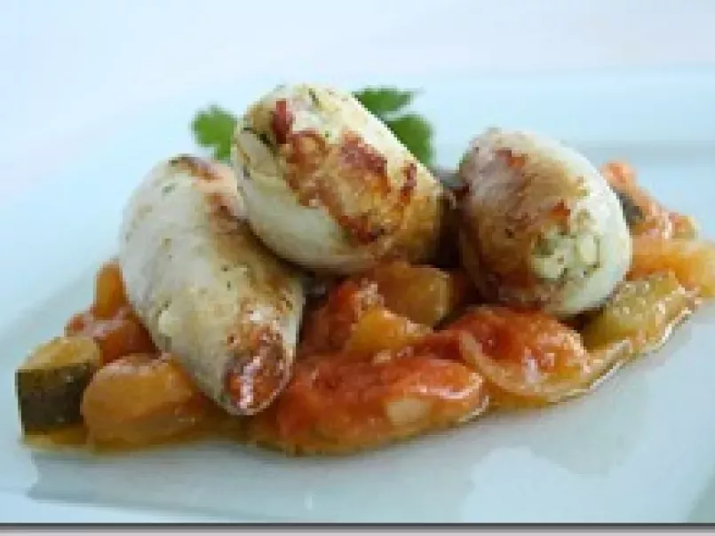 Calamar Farci au Chorizo et Confit de Tomate Courgette