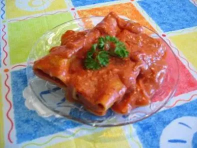 Cannellonis au tofu et haricots rouges en sauce rosée