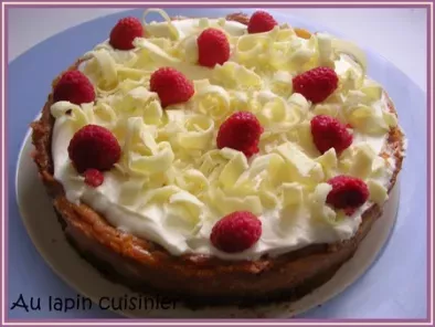 Cheesecake au chocolat blanc, framboises et mascarpone