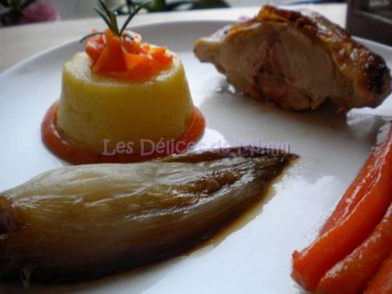 Couronne d'agneau de lait, pommes de terre et carottes glacées - photo 2