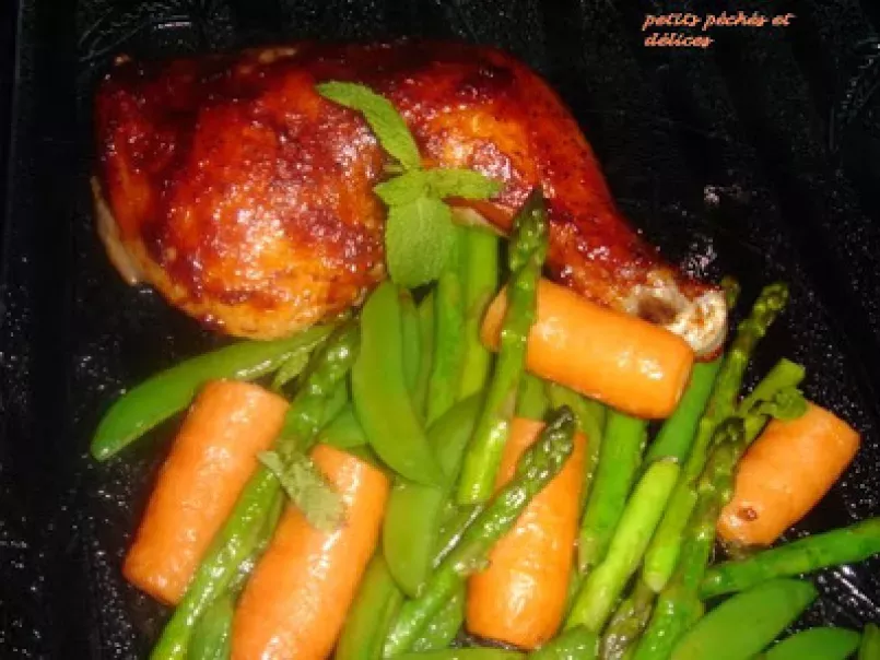 Cuisses de poulet barbecue au four et légumes sautés