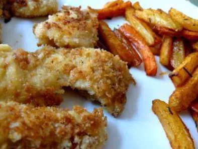 Fish-stick accompagné de frites de carotte et pommes de terre