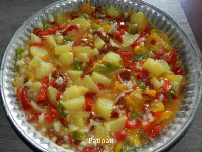 Omelette aux pomme de terre-chorizo-poivrons en forme de tarte - photo 2
