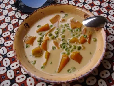 Potimarron, patate douce et petits pois en crème de coco
