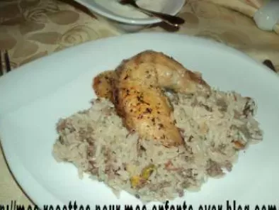Poulet farci à la viande hachée et riz djaje mahchou (Syrie)