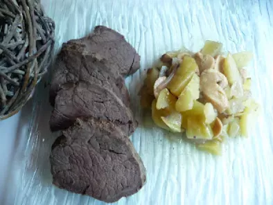 Rôti de boeuf et sa garniture pommes de terre au champignons.