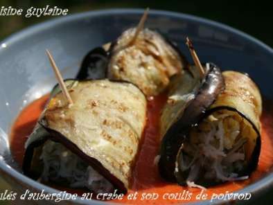 Roulés d'aubergine au crabe et son coulis de poivron - photo 2
