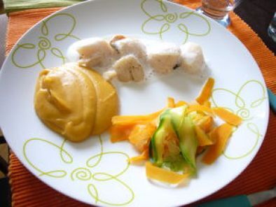 Saint Jacques, mousseline de patate douce et écume de gingembre et vanille (4 points)
