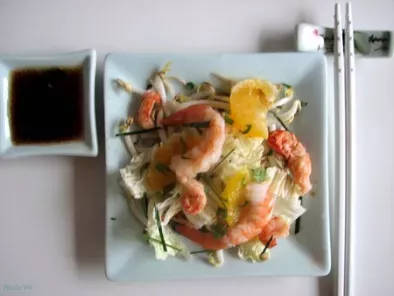 Salade de chou chinois, crevettes et langoustines