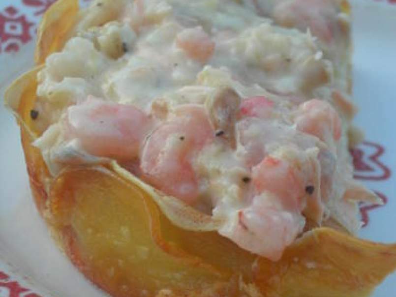 Tarte de pommes de terre aux fruits de mer, ou pâte de patates et patatales
