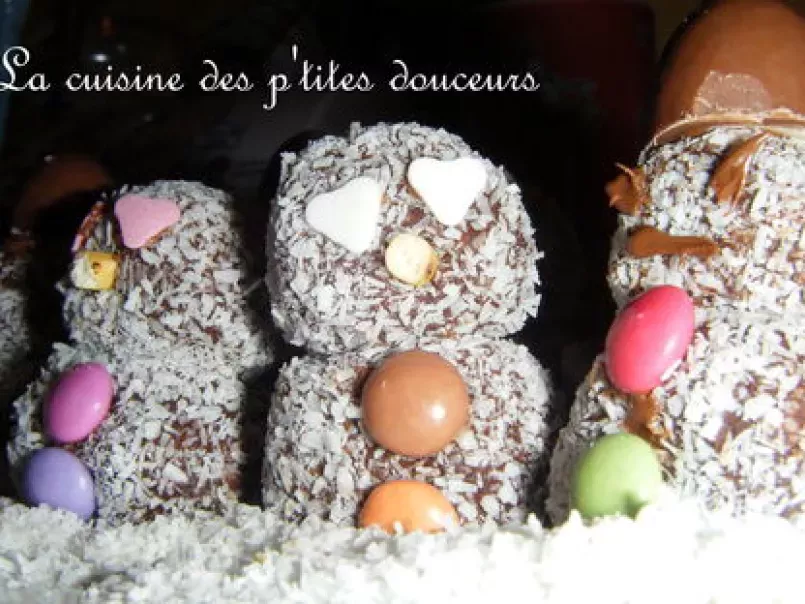 Truffes chocolat noir, noix de coco ou Ma petite tribu de bonhommes de neige!! - photo 2