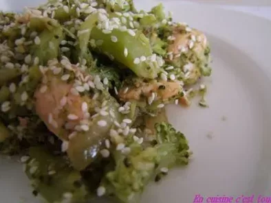 Wok brocoli, saumon et sésame