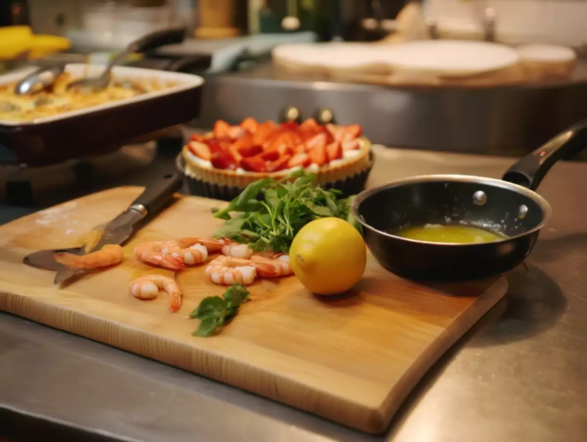 Menu du 21 avril : Aumônières de crevettes, hachis végétarien et tarte aux fraises