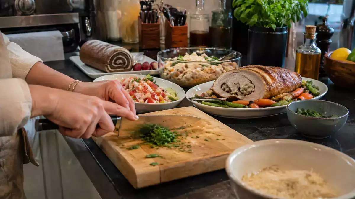 Menu du jour du 23 avril : Un voyage culinaire : salade de crabe, cuisse de dinde et gâteau roulé