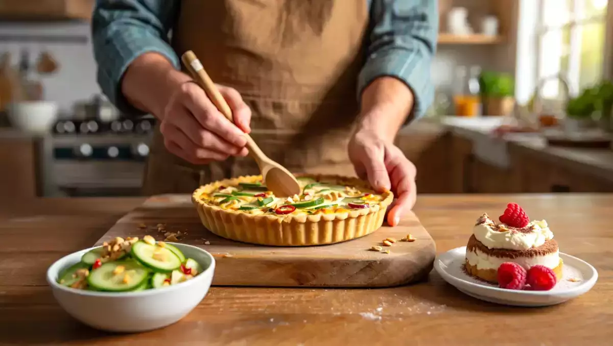 Menu du jour, 3 juin : une salade épicée, une quiche au saumon et un tiramisu aux framboises