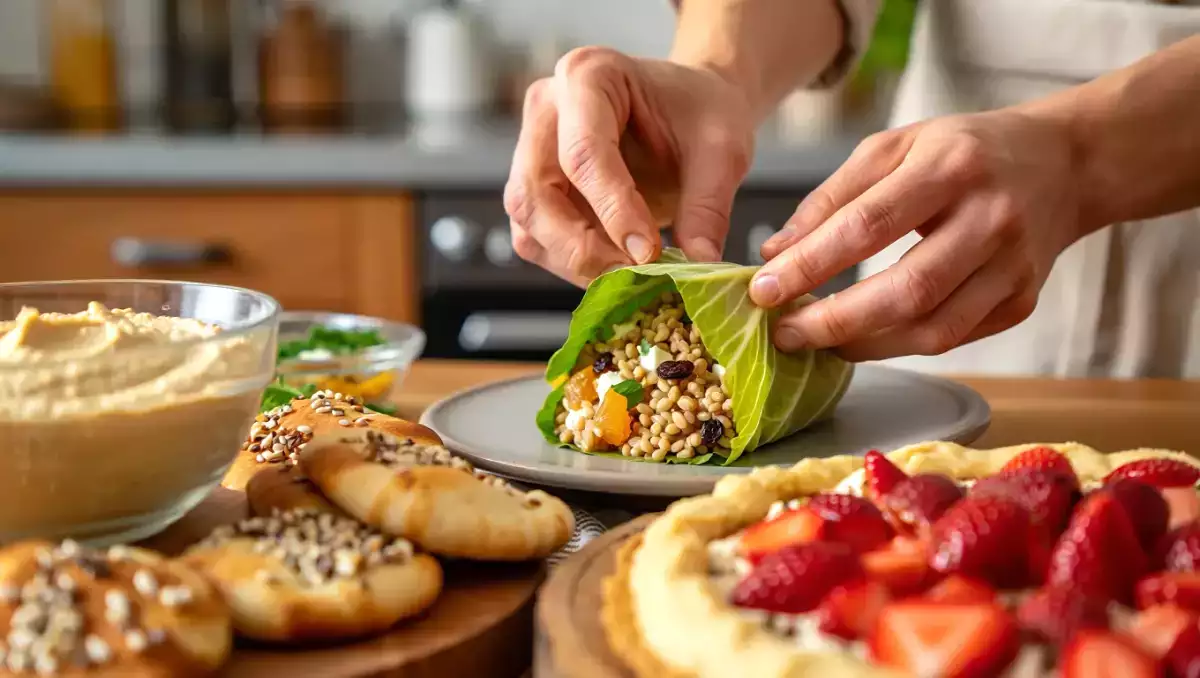 Menu végétarien, 21 mai : un voyage de saveurs avec houmous, chou farci et tarte aux fraises