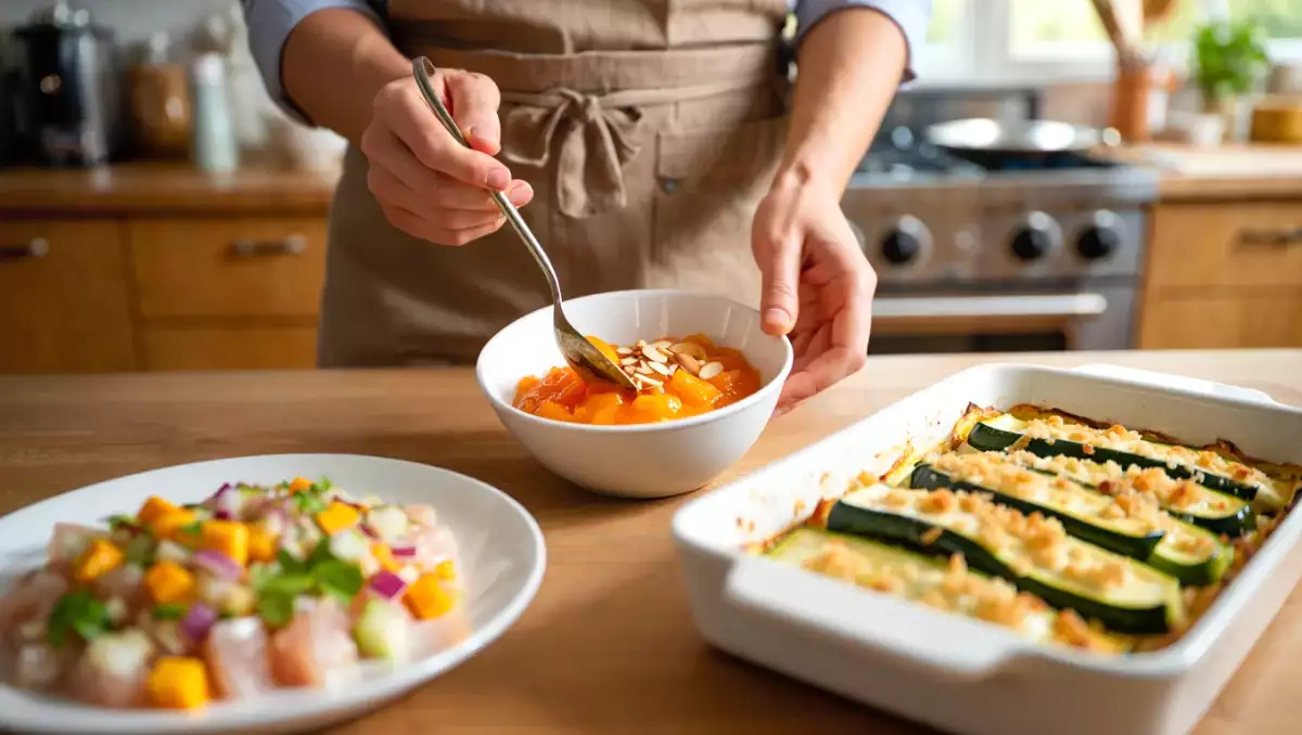 Menu sans gluten, 26 juin : ceviche de cabillaud, gratin de courgettes au parmesan et compote d'abricots