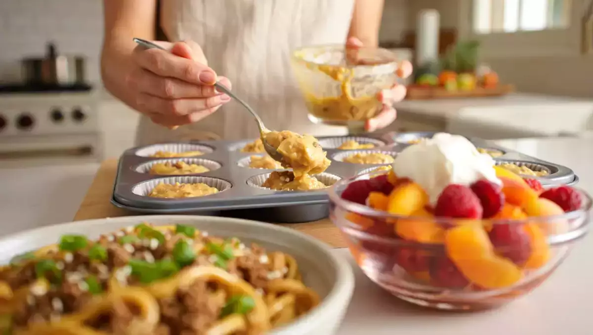 Menu du jour, 5 juillet : muffins aux courgettes, nouilles udon au bœuf et salade de fruits