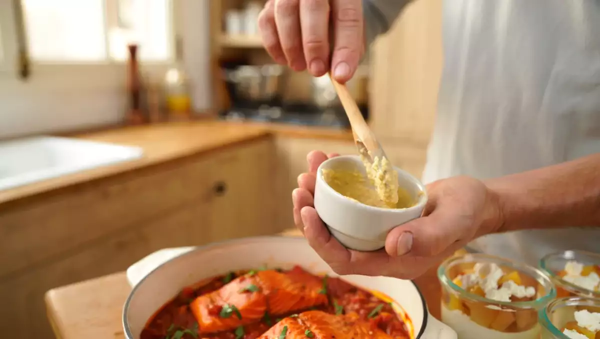 Menu sans gluten, 24 juillet: houmous au citron confit, saumon tikka masala et verrines de pommes