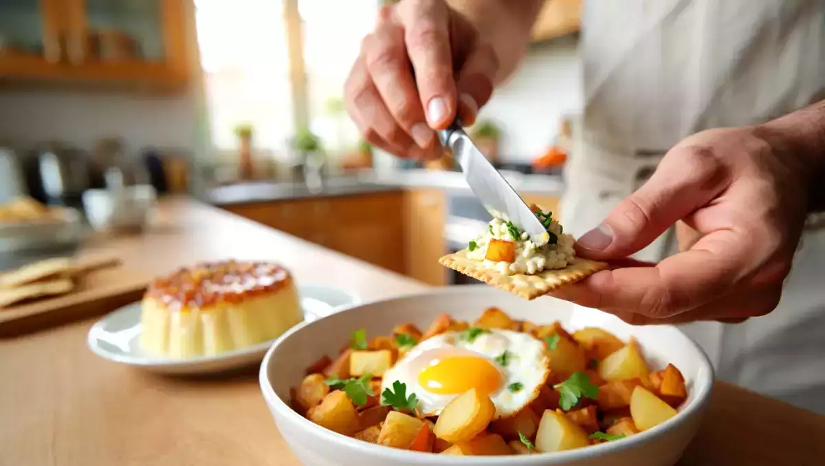 Menu sans gluten, 7 juillet : rillettes de thon, huevos rotos et flan pâtissier sans pâte