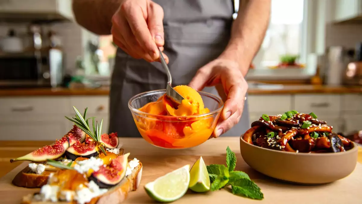 Menu végétarien, 12 juillet : tartines de figues, champignons à la coréenne et sorbet mangue citron vert