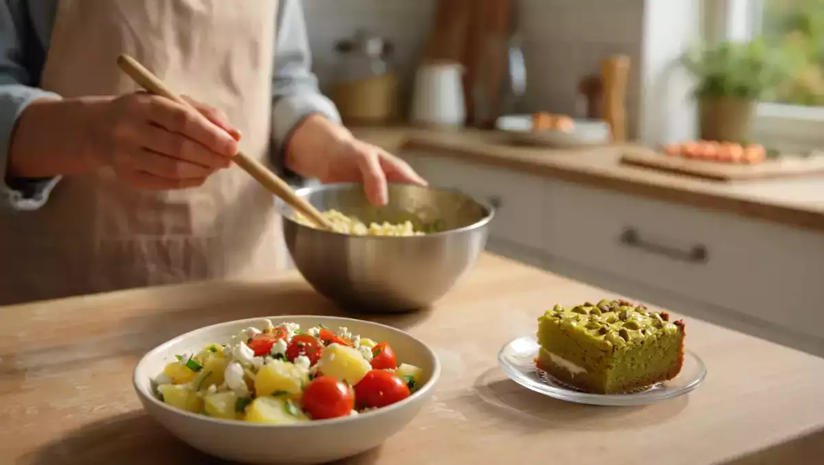 Menu du jour, 7 août : tartinade de surimi, salade de pommes de terre à la feta et gâteau moelleux aux pistaches