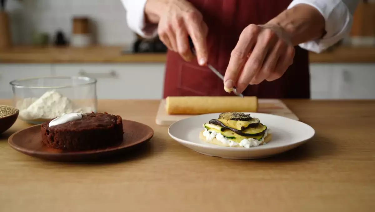 Menu végétarien, 6 août : biscuits salés, tarte courgette et gâteau chocolat vanille