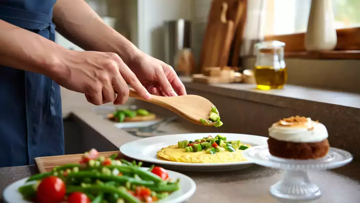 Menu végétarien, 2 août : fraîcheur et gourmandise avec haricots verts, omelette colorée et charlotte chocolatée