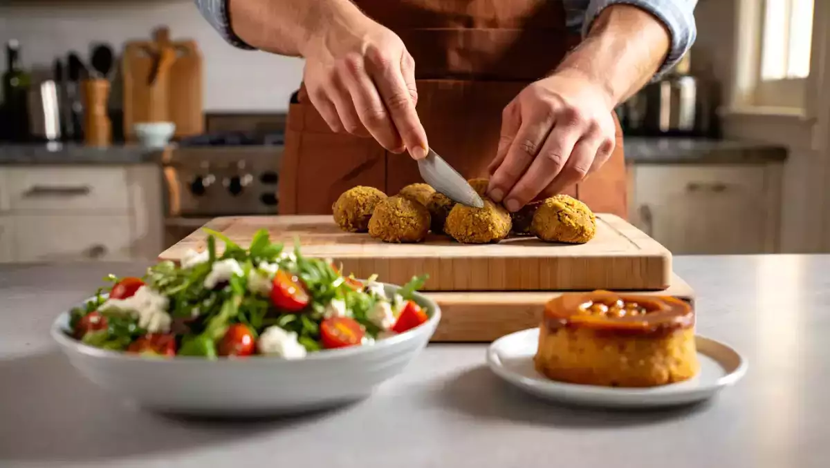 Menu végétarien, 1 août : mesclun, falafels et moelleux aux pommes