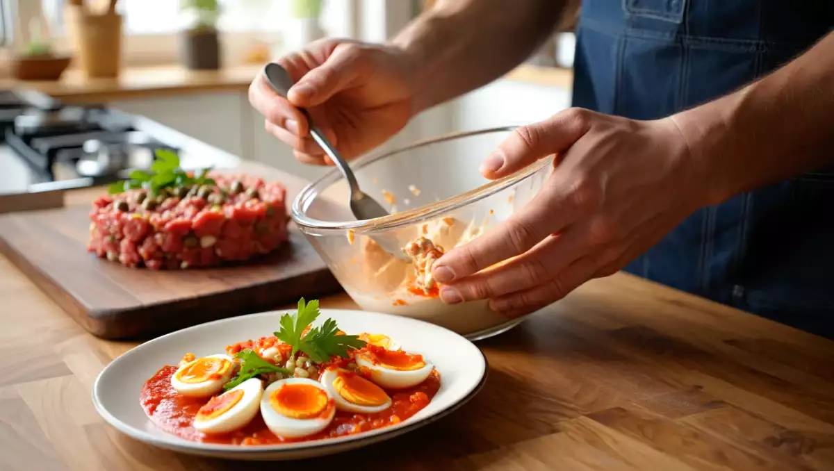 Menu sans gluten, 9 août : un festin coloré d’œufs au paprika, steak tartare et mousse au chocolat