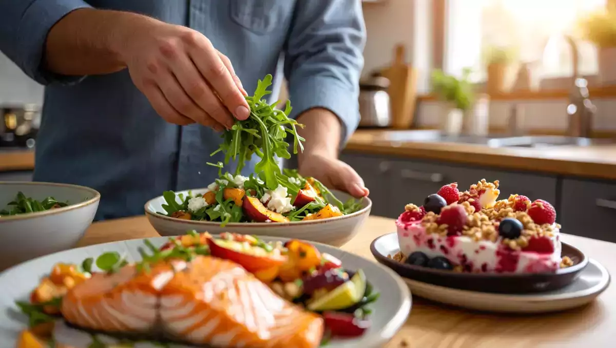 Menu sans gluten, 8 août : une symphonie estivale de saveurs avec pêches, saumon et fruits rouges
