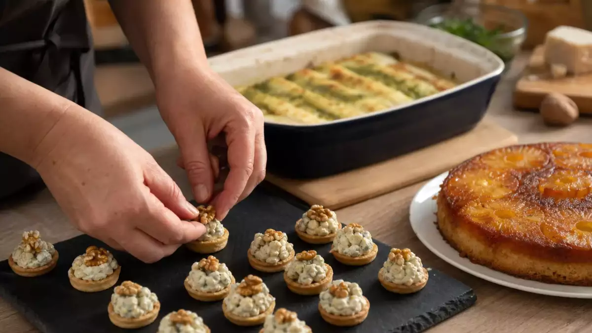 Menu du jour, 4 septembre : petites bouchées apéritives, cannelloni au pesto et gâteau renversé à l'ananas