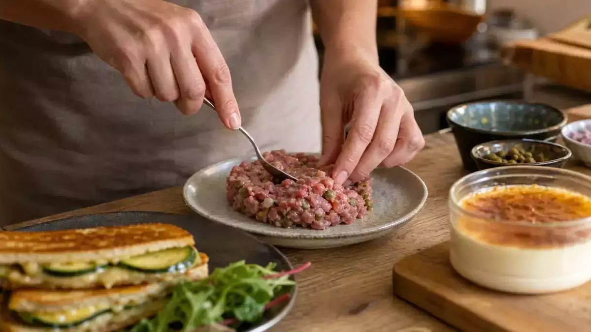 Menu du jour, 3 septembre : tartare de saucisson, sandwich aux courgettes et crème aux œufs