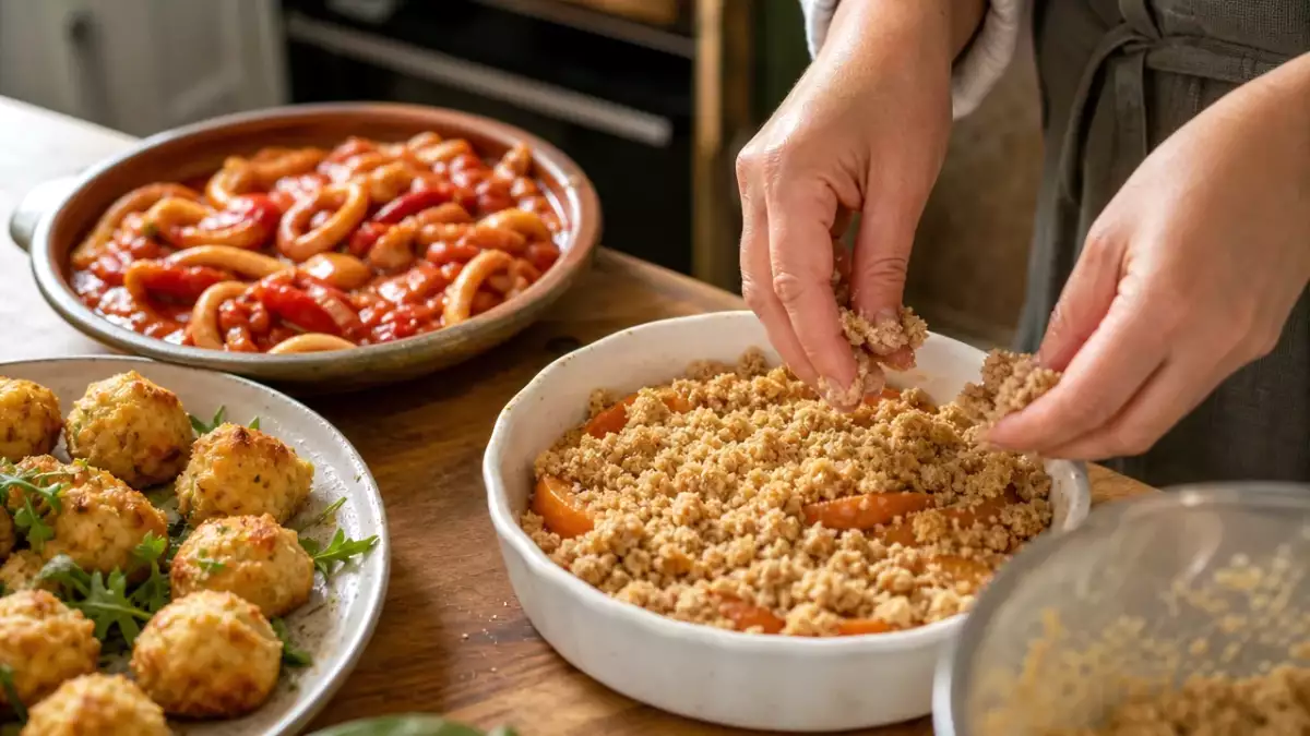 Menu du jour, 7 septembre : croquettes de chou-fleur, encornets aux piquillos et crumble aux abricots