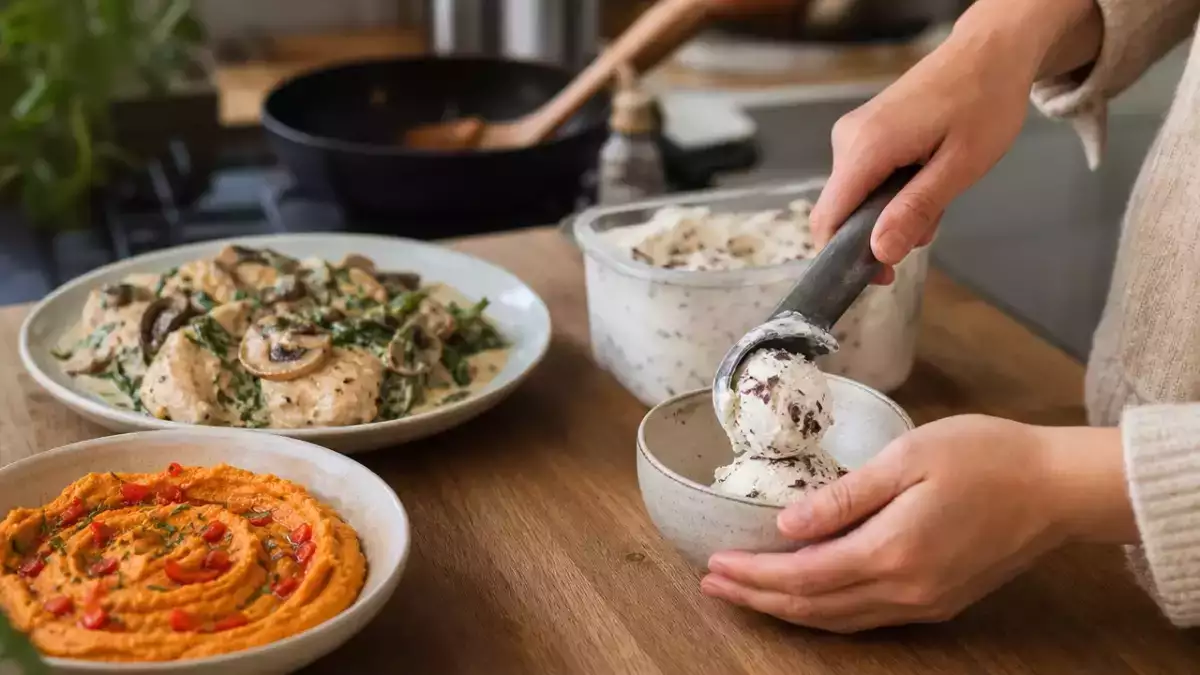 Menu sans gluten, 14 septembre : houmous coloré, poulet crémeux et glace stracciatella