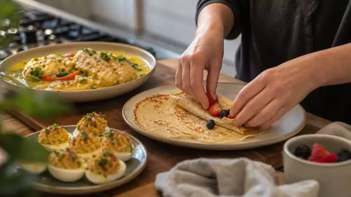 Menu sans gluten, 26 septembre : oeufs mimosa savoureux, une dorade mijotée au lait de coco et des crêpes légères