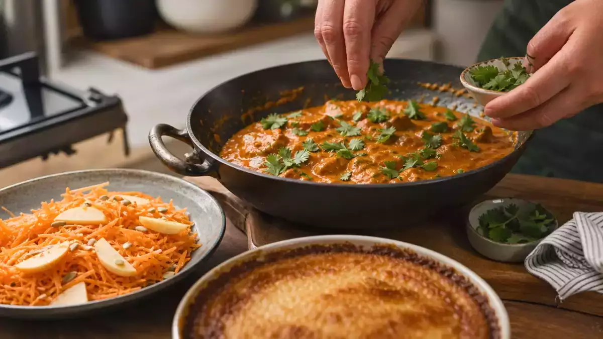 Menu sans gluten, 28 septembre : carottes râpées aux pommes, un butter chicken indien réconfortant et un flan à la noix de coco