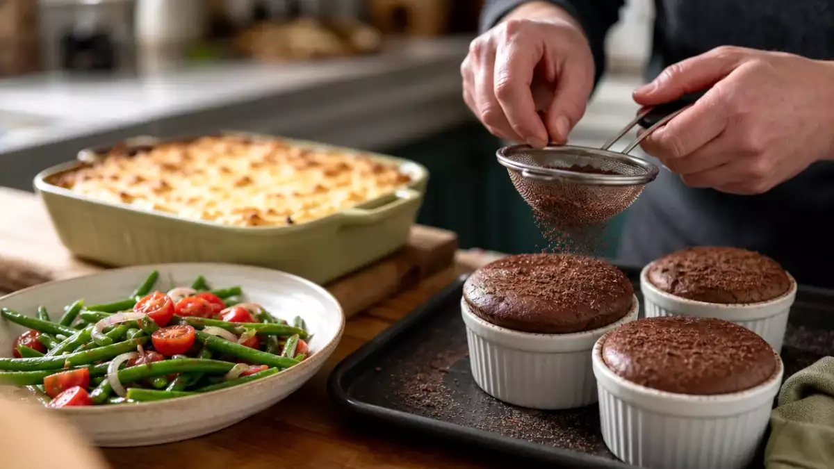 Menu sans gluten, 25 septembre : salade de haricots verts, un hachis parmentier britannique et un soufflé tout chocolat